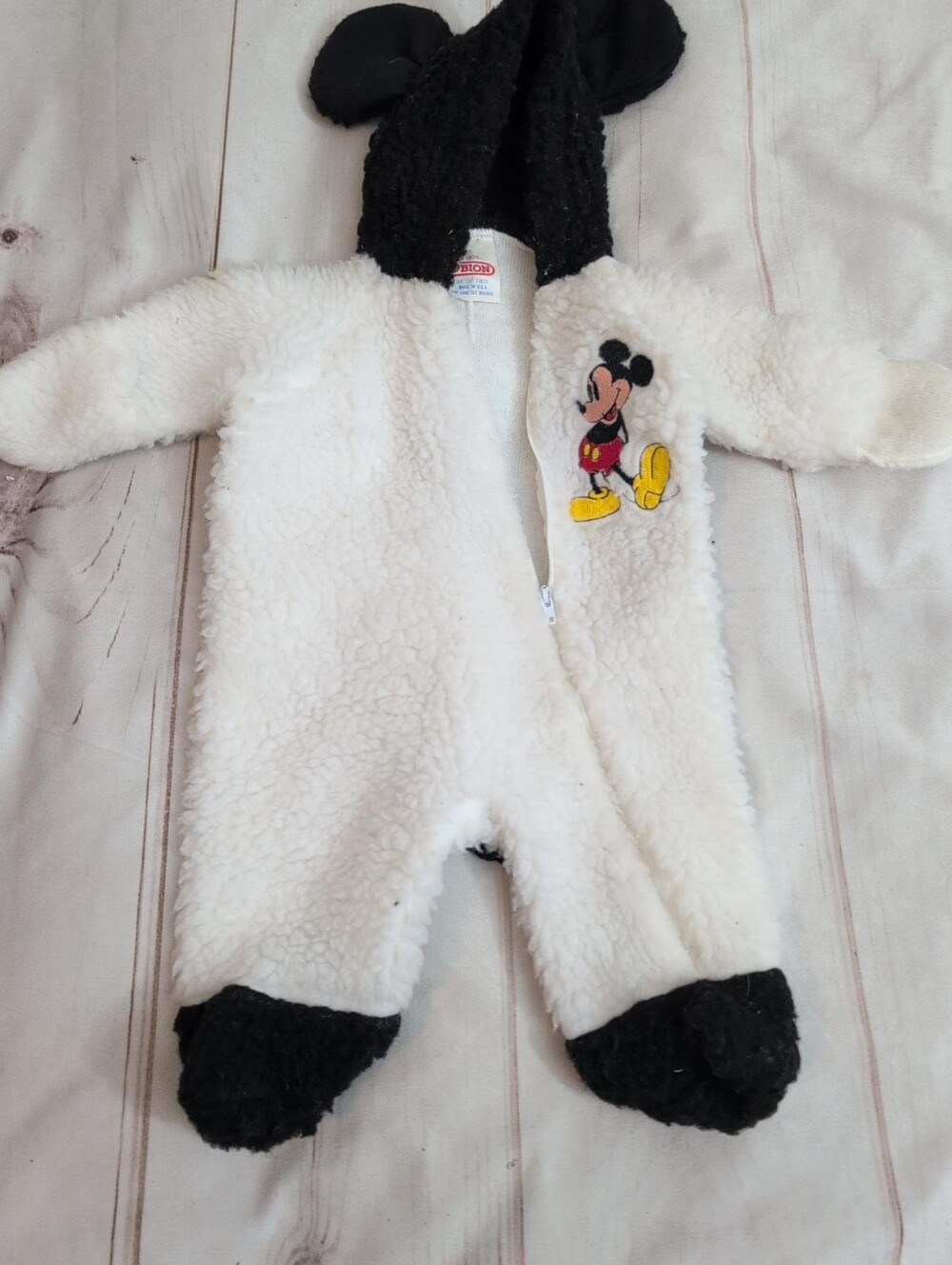 Vintage Obion Mickey Mouse Baby Bunting 0-9M Sherpa Fleece Hooded USA Made